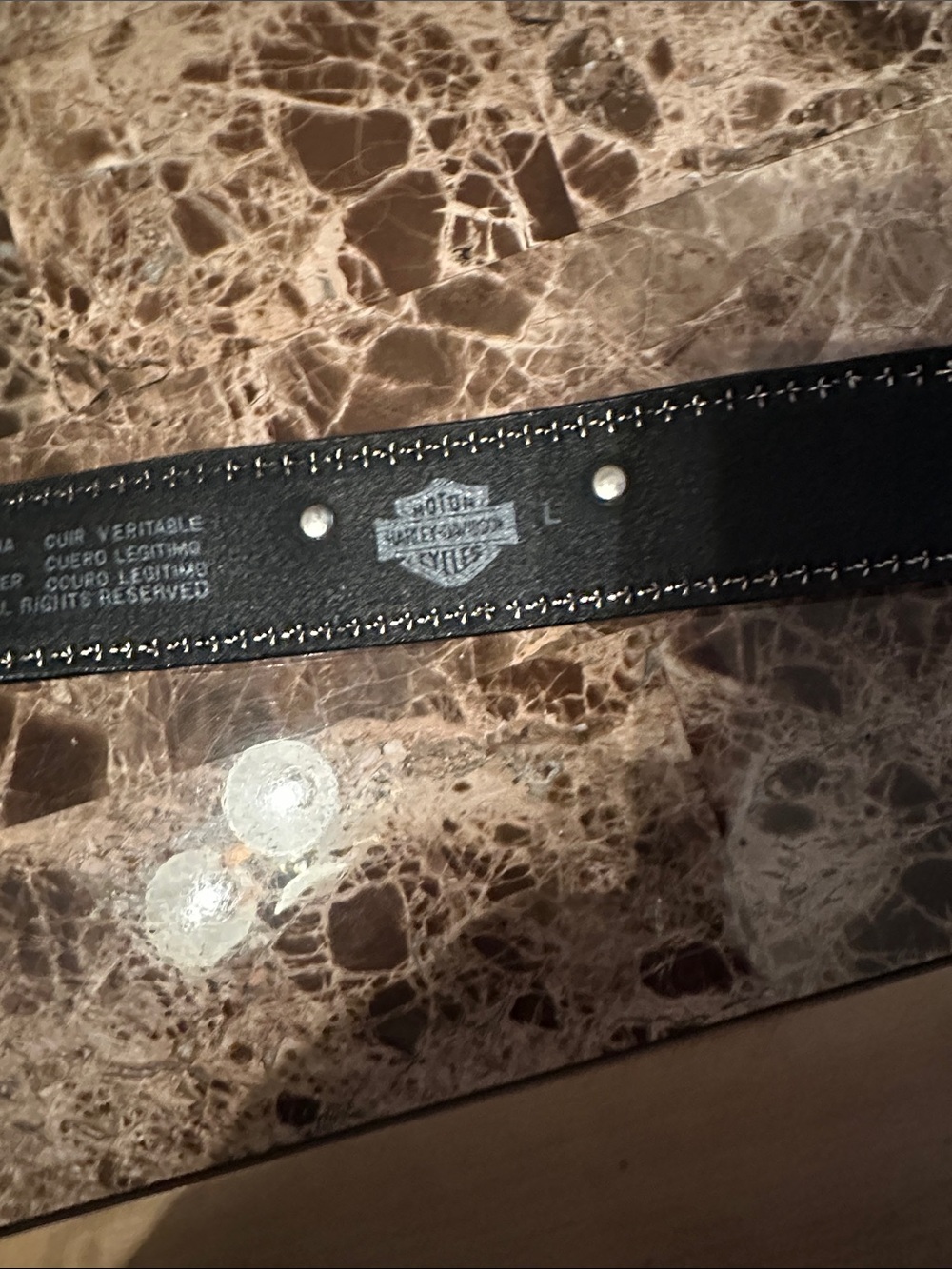Harley-Davidson Black Leather Men's Studded Belt with Silver Emblems - Picture 6 of 7